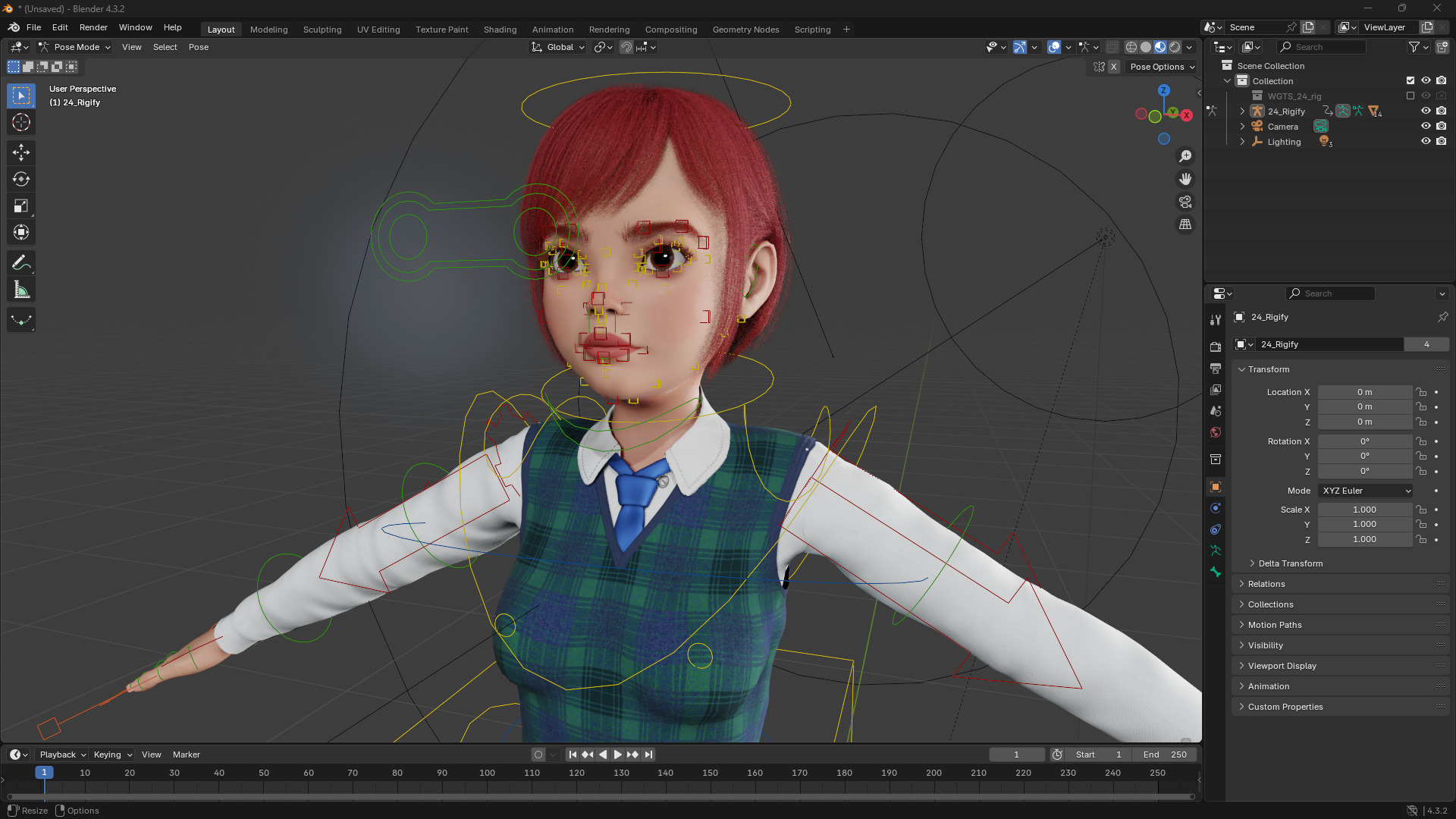 Red Hair and School Outfit Rigged Stylized High School Girl 3D Low-poly 3D model_14
