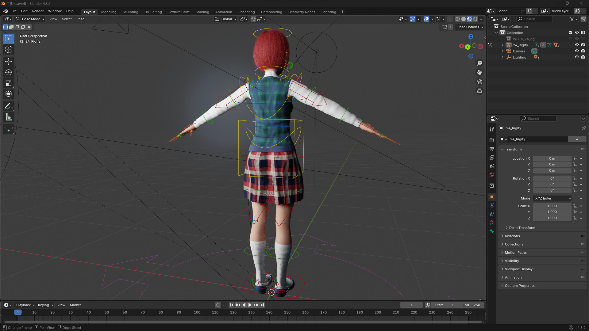 Red Hair and School Outfit Rigged Stylized High School Girl 3D Low-poly 3D model_16