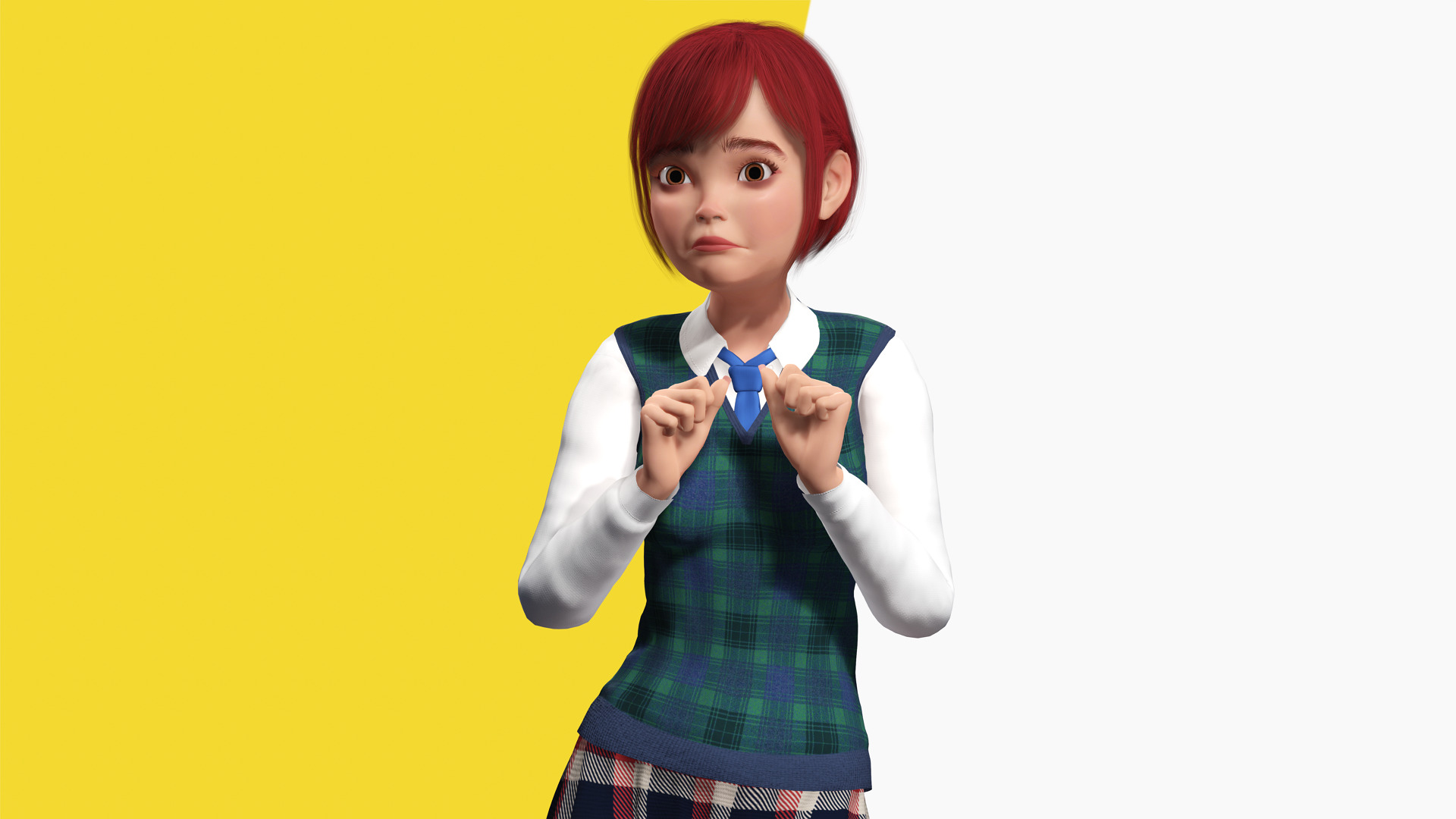 Red Hair and School Outfit Rigged Stylized High School Girl 3D Low-poly 3D model_9