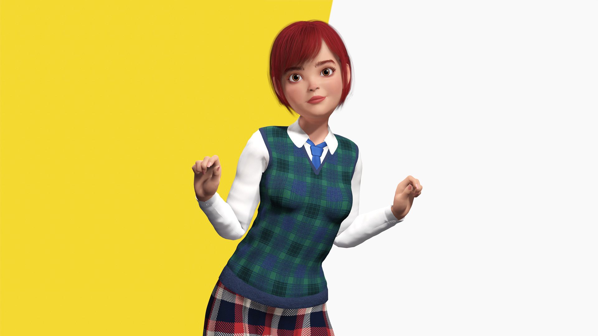 Red Hair and School Outfit Rigged Stylized High School Girl 3D Low-poly 3D model_7