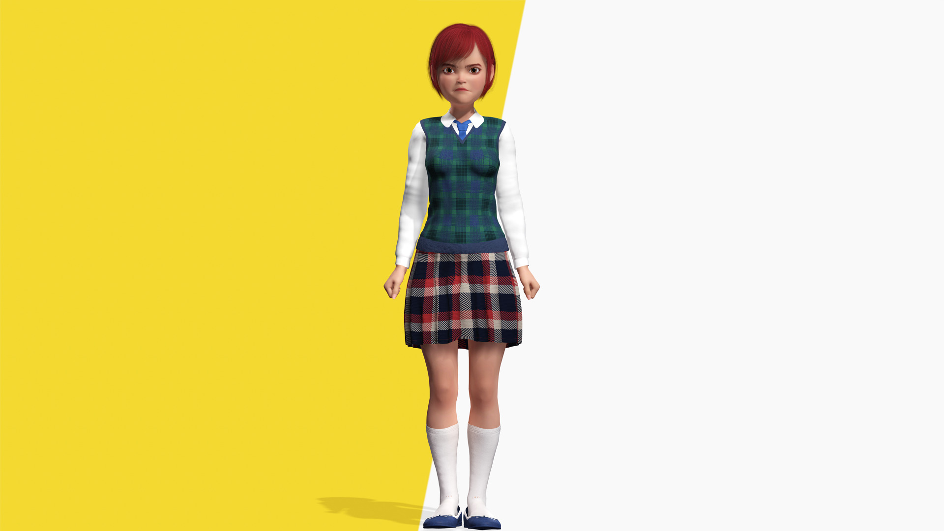 Red Hair and School Outfit Rigged Stylized High School Girl 3D Low-poly 3D model_11