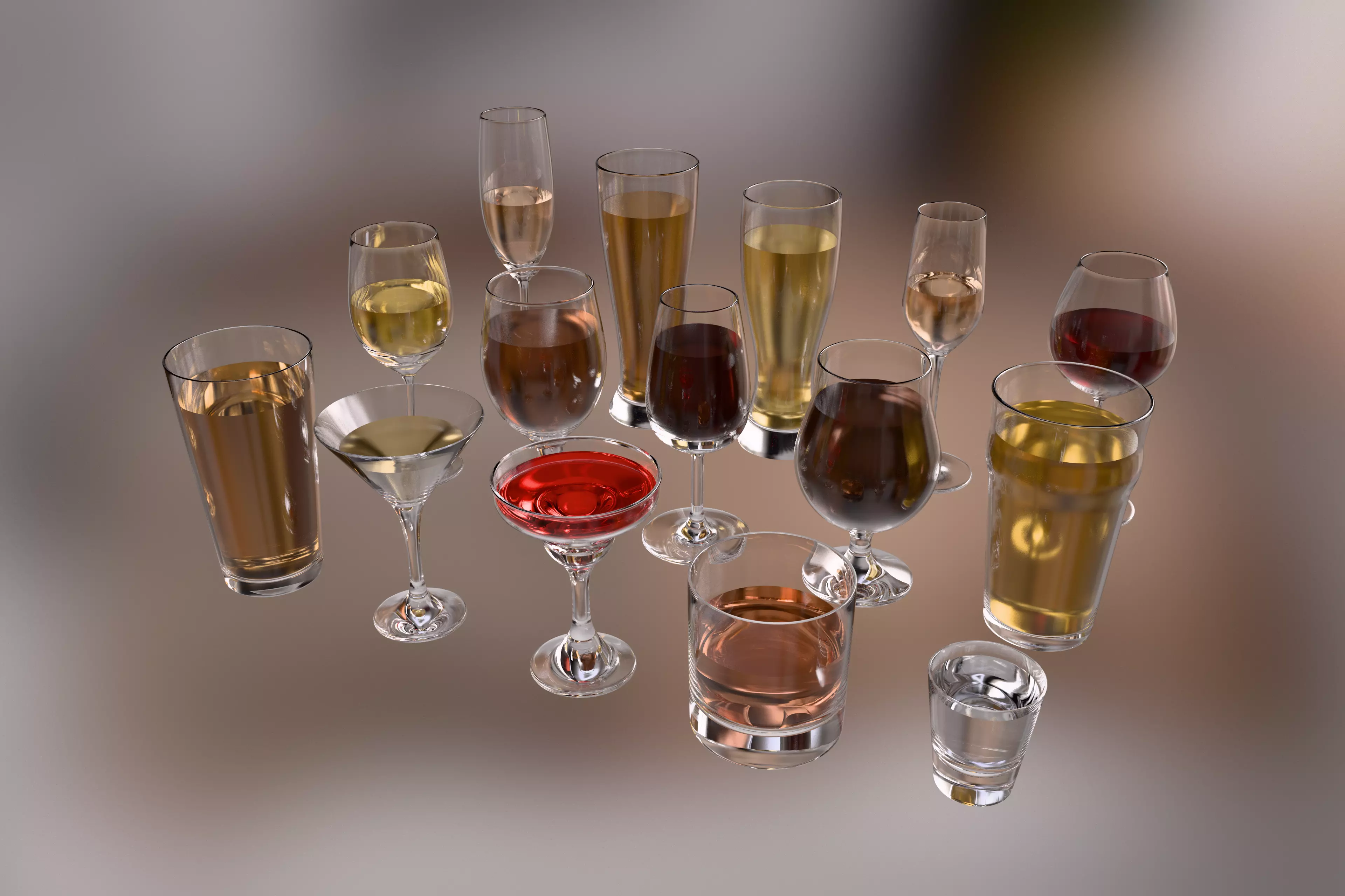 Glassware 3D Model Pack - 15 Realistic Glass Low and High Poly 3D model_1