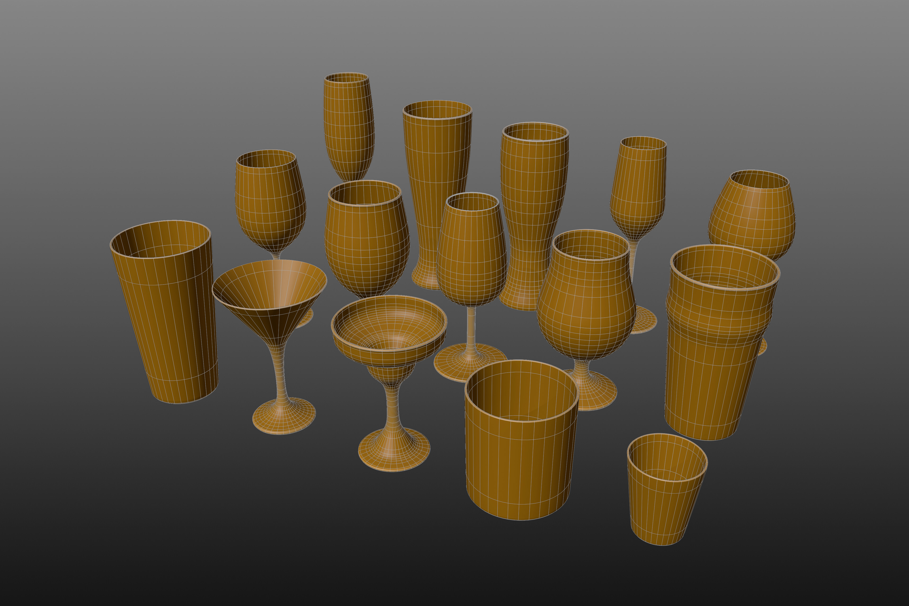 Glassware 3D Model Pack - 15 Realistic Glass Low and High Poly 3D model_2