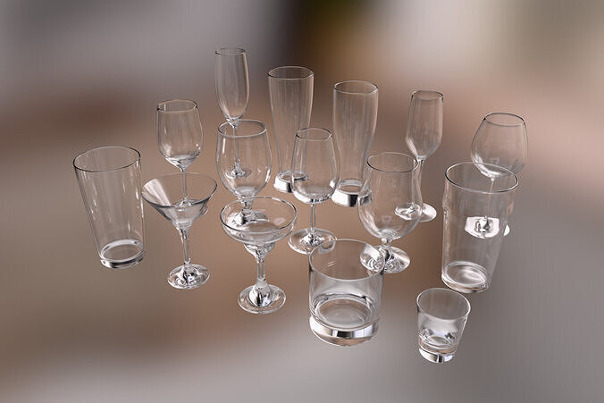 Glassware 3D Model Pack - 15 Realistic Glass Low and High Poly