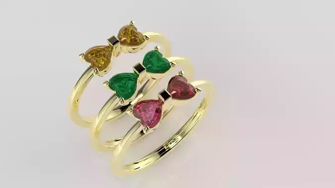 3D Model Ring 1 Double Heart Size 7 US
