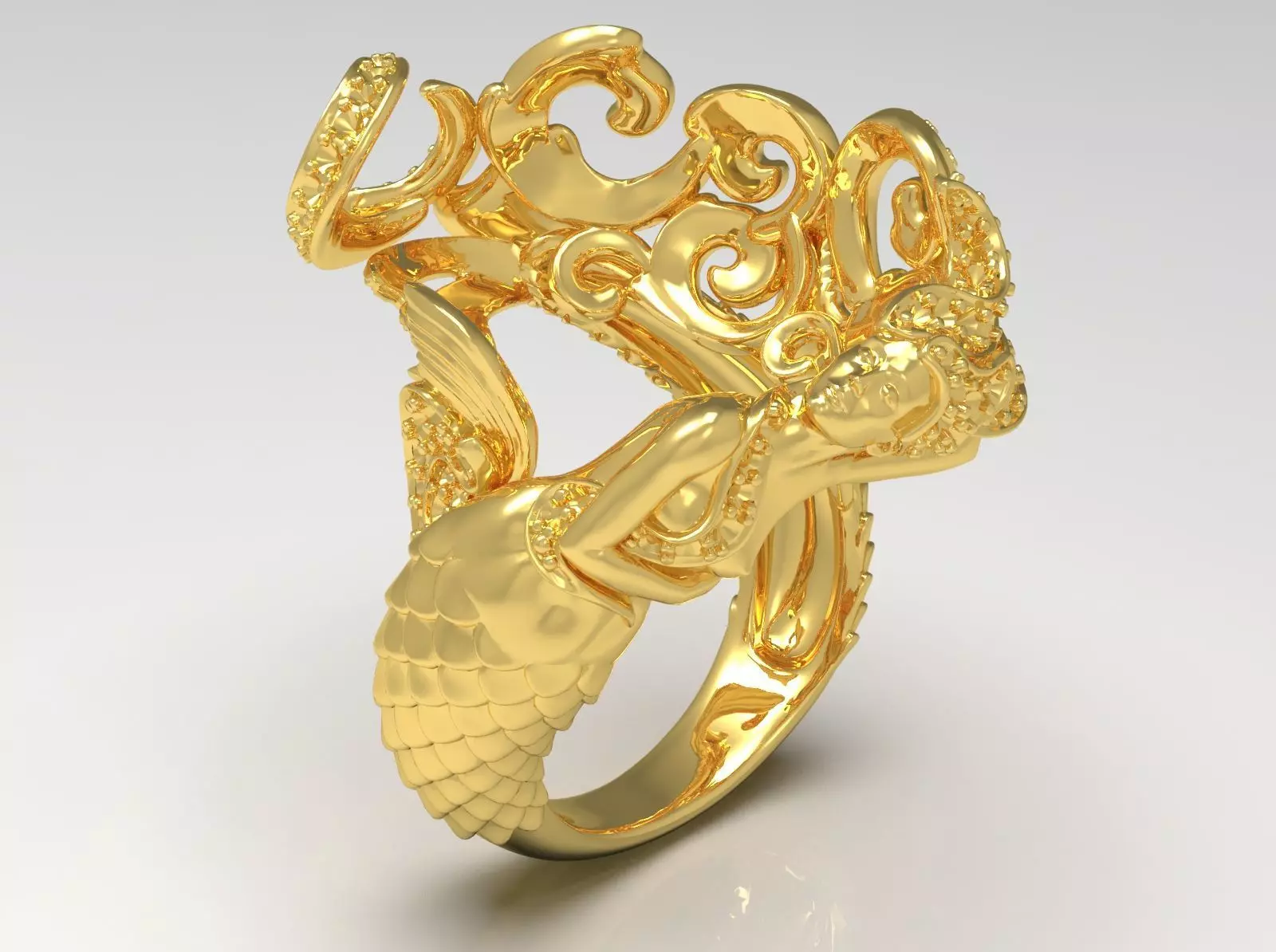 Luxury yellow gold mermaid ring model jr00108 3D print model