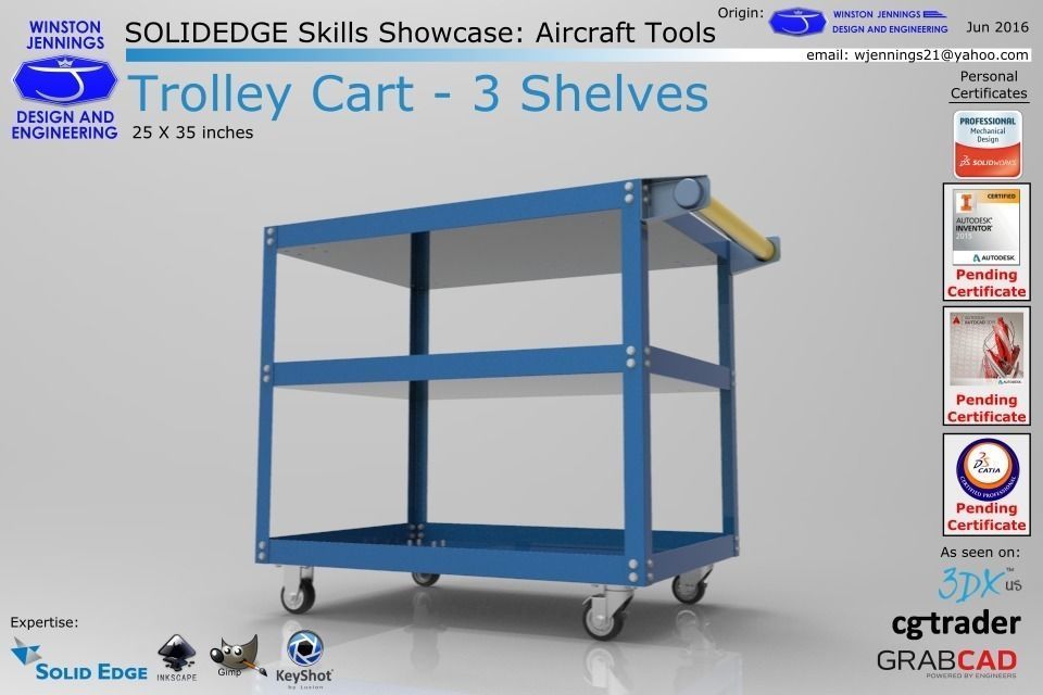 Solidedge Skills Showcase Trolley Cart  3 Shelves Free 3D model_0