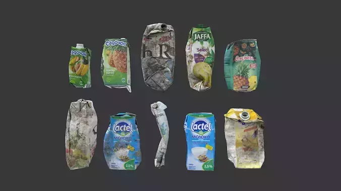 Old dirty tetra pak juice milk set 6