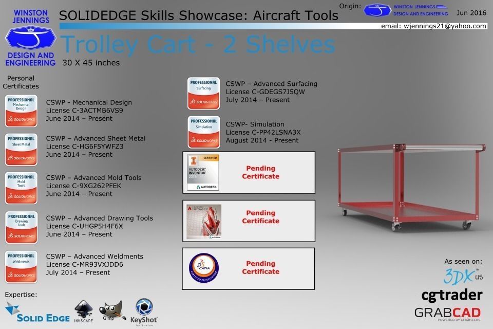 Solidedge Skills Showcase Trolley Cart  2 Shelves Free 3D model_1
