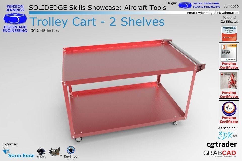Solidedge Skills Showcase Trolley Cart  2 Shelves Free 3D model_0