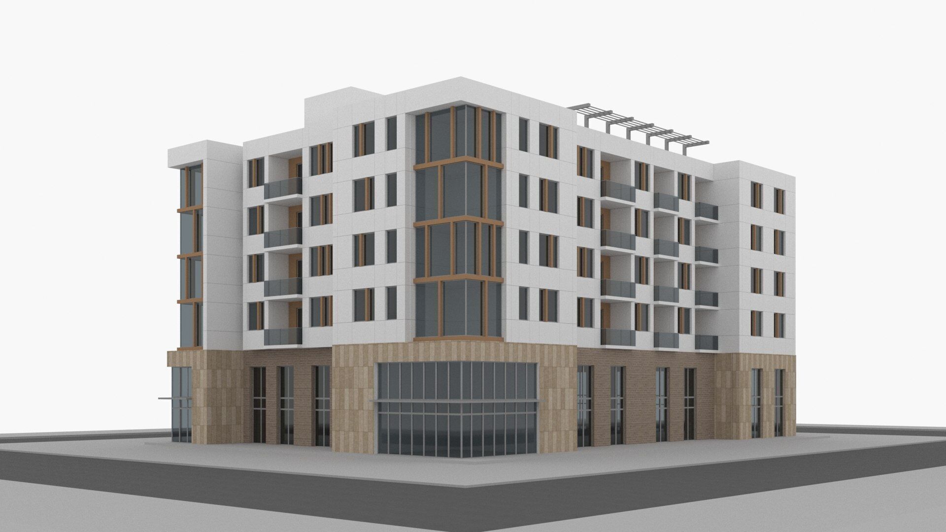 apartment building Low-poly 3D model_5