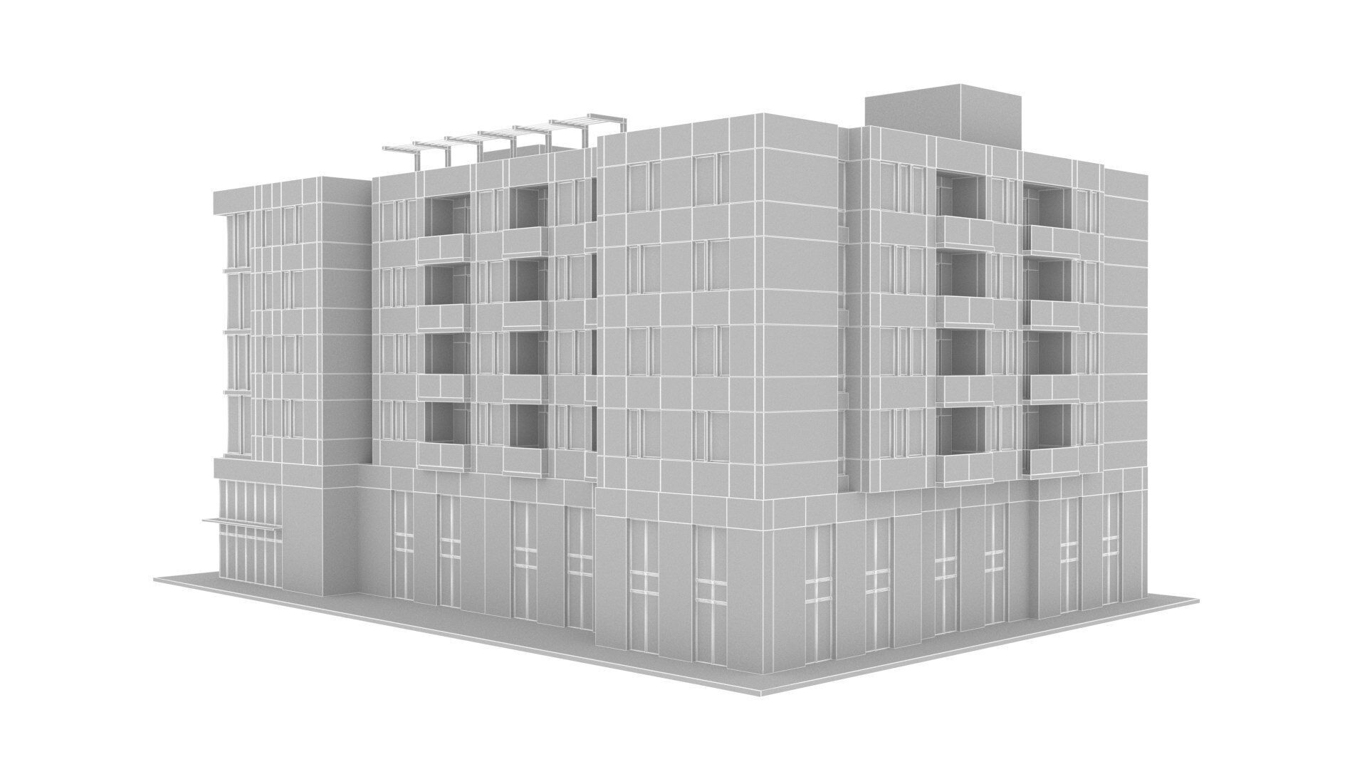 apartment building Low-poly 3D model_9