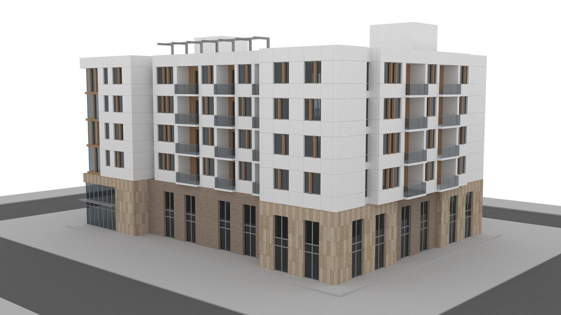 apartment building Low-poly 3D model_7