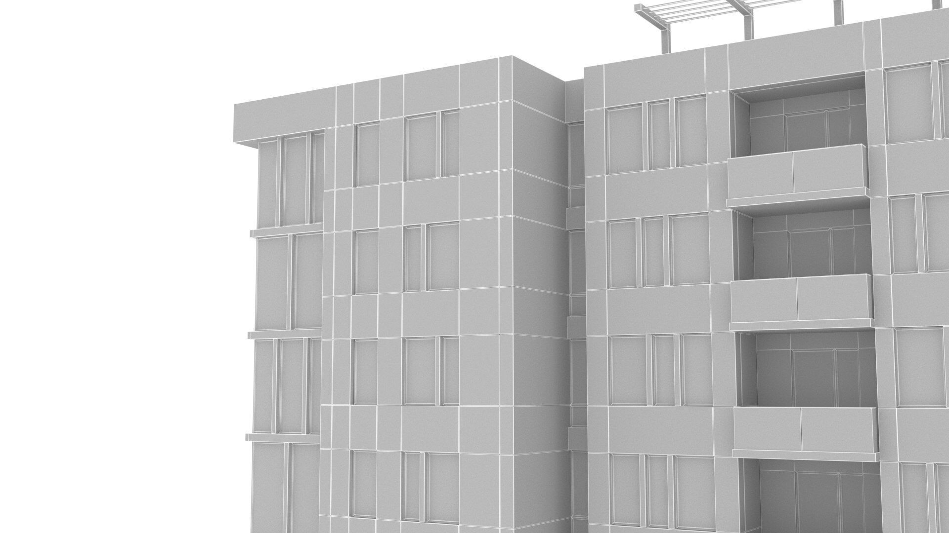 apartment building Low-poly 3D model_10