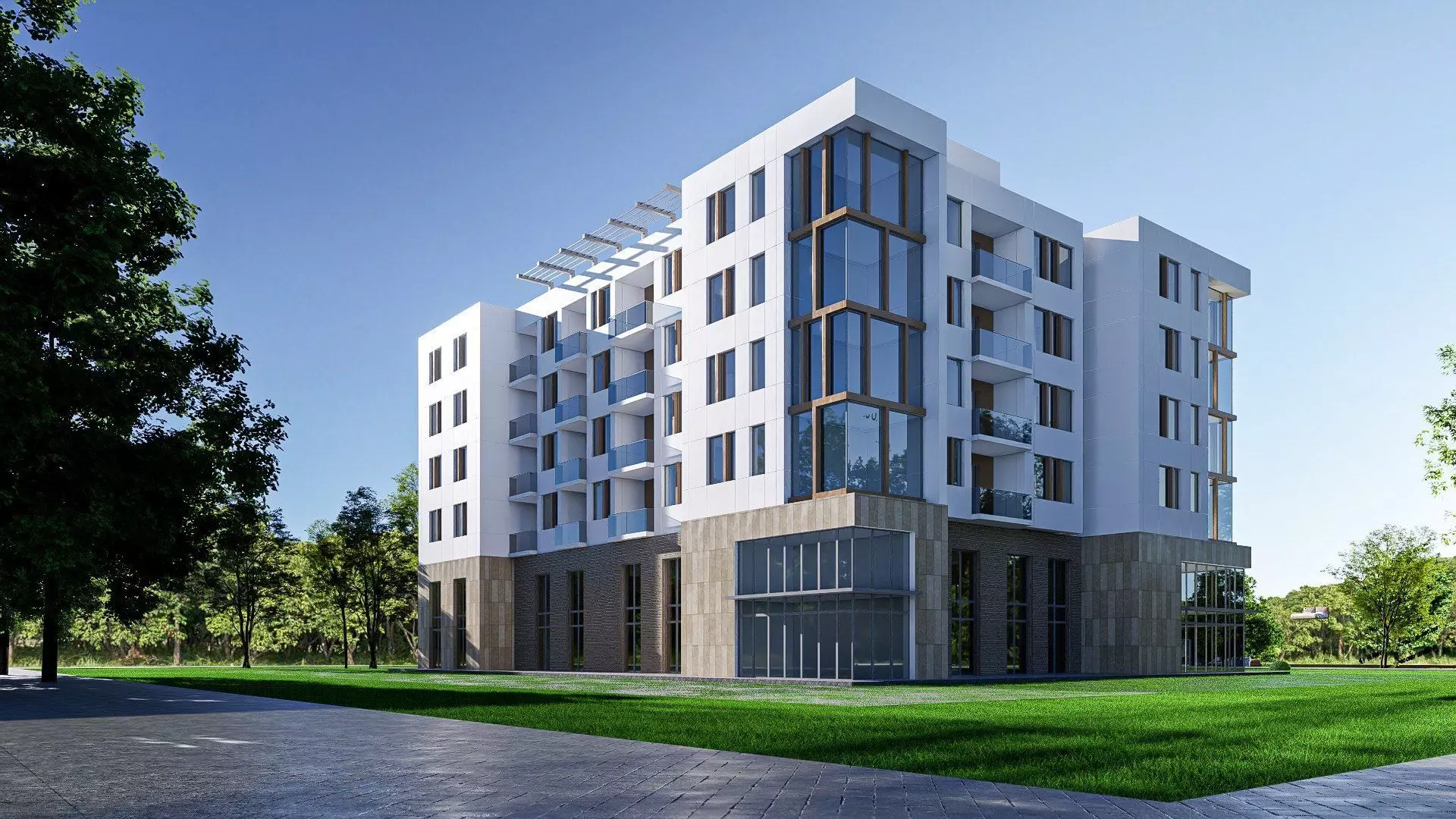 apartment building Low-poly 3D model_0