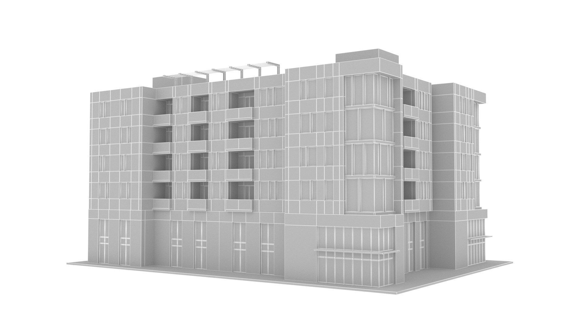 apartment building Low-poly 3D model_8