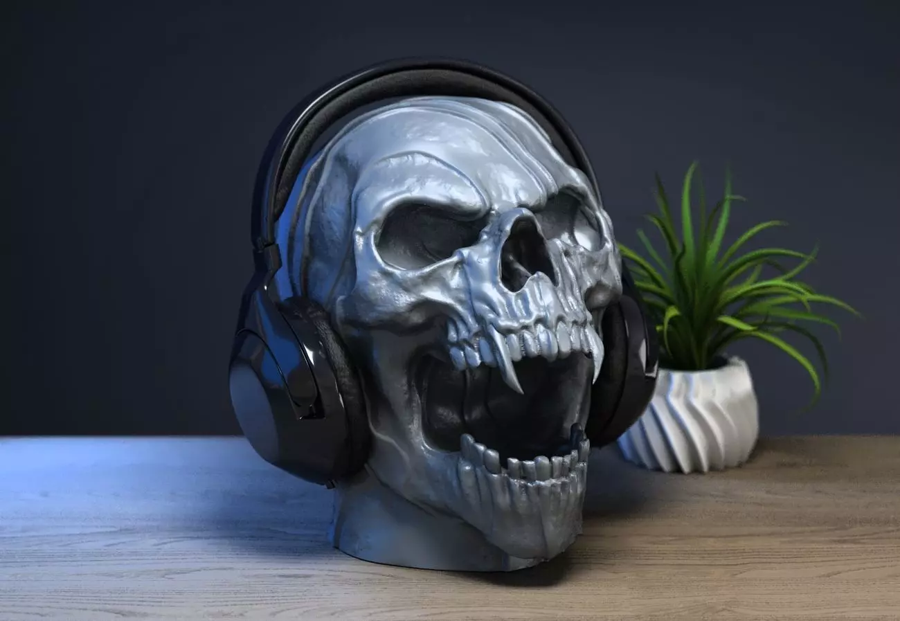 Scream Skull Headphone Stand Cyborg Headset Stand 3D print model_0