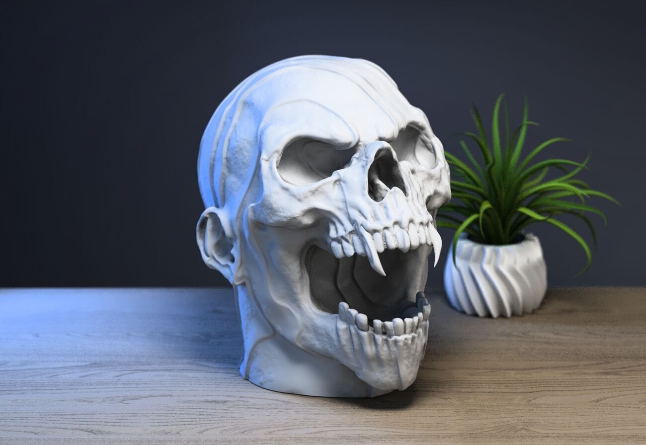 Scream Skull Headphone Stand Cyborg Headset Stand 3D print model_1