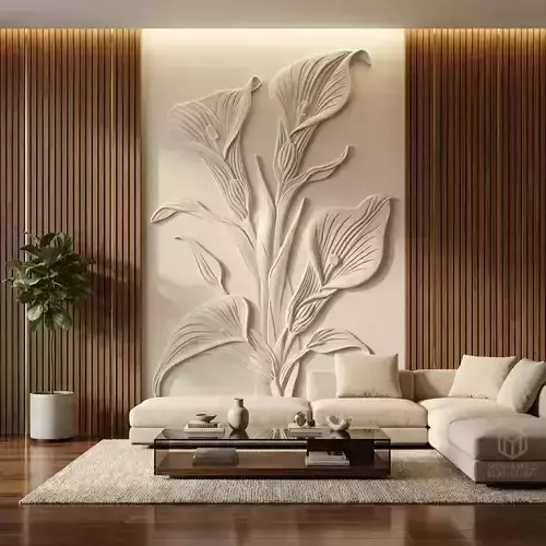modern Calla lily panel wall decor set relief mural CNC 153