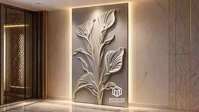 modern Calla lily panel wall decor set relief mural CNC 153 3D model