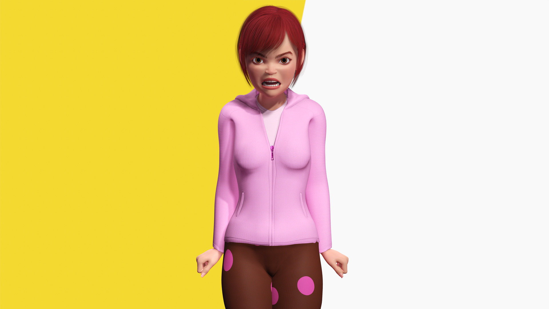 Sleepwear Pajama Outfit and Playful Pose Stylized Cute Girl Low-poly 3D model_8