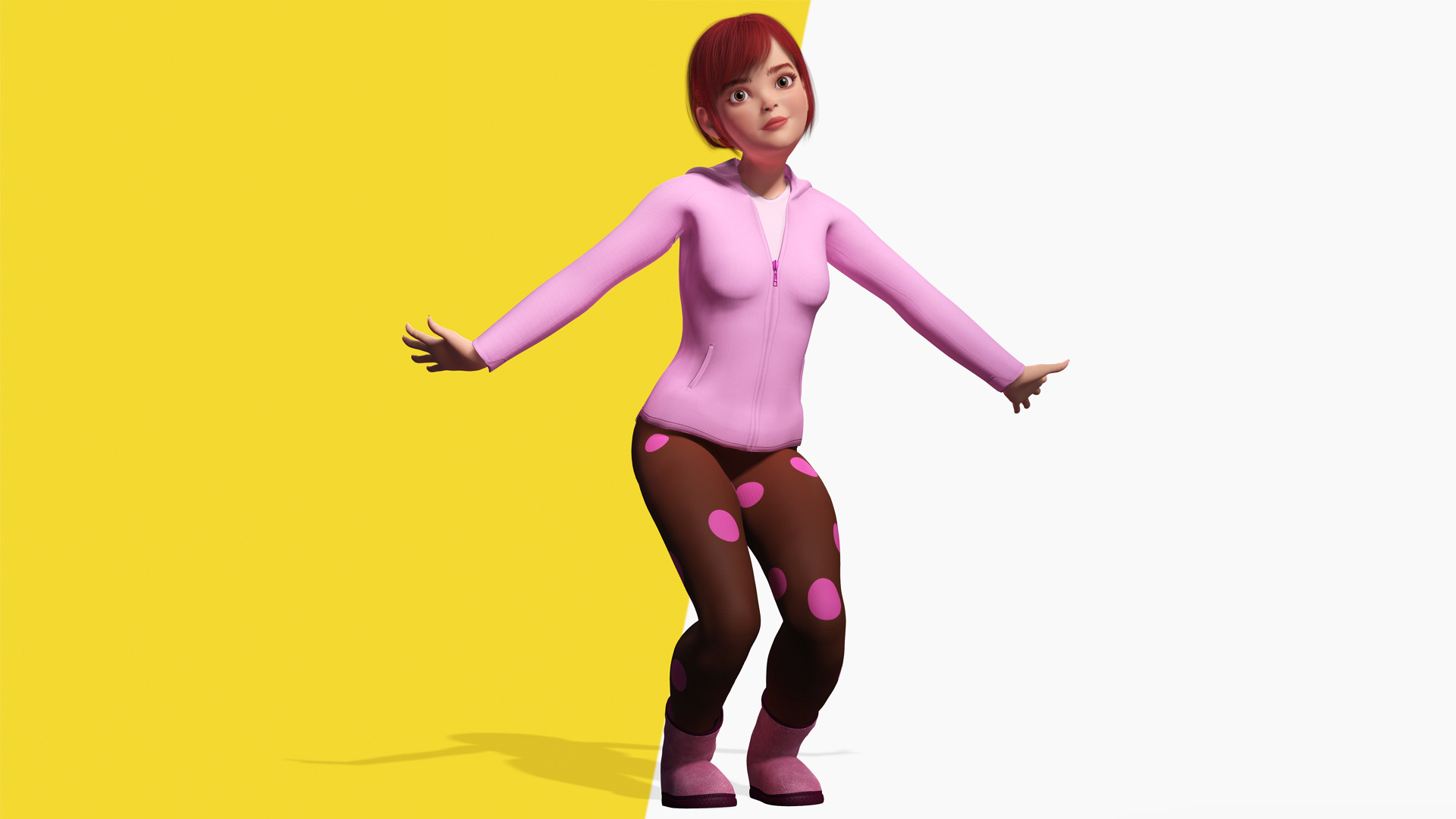Sleepwear Pajama Outfit and Playful Pose Stylized Cute Girl Low-poly 3D model_3