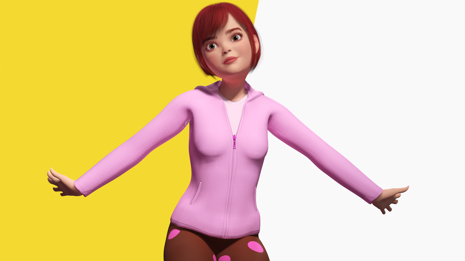 Sleepwear Pajama Outfit and Playful Pose Stylized Cute Girl Low-poly 3D model_2