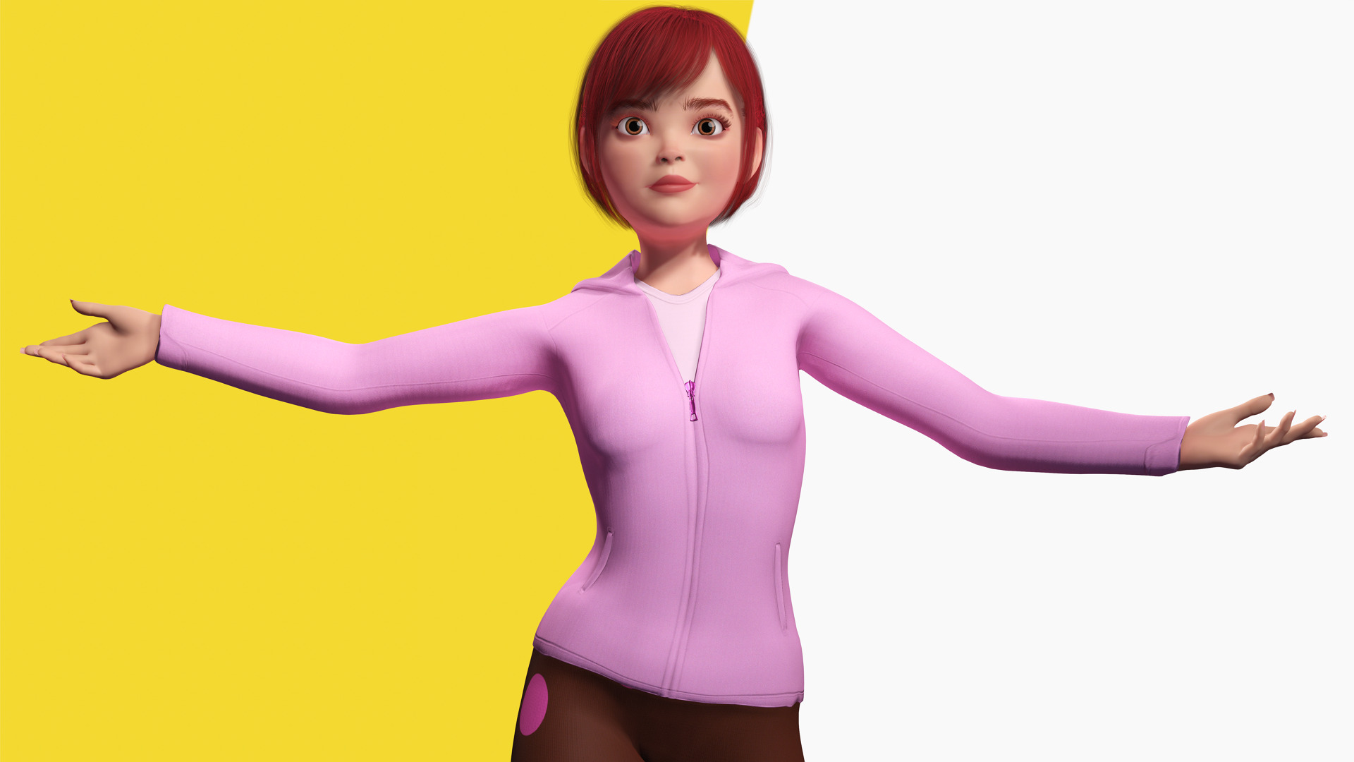Sleepwear Pajama Outfit and Playful Pose Stylized Cute Girl Low-poly 3D model_7