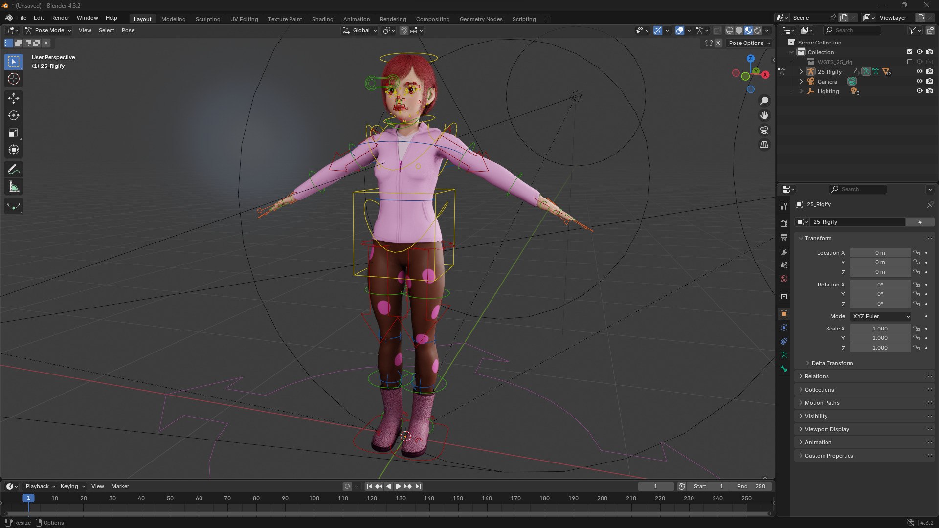 Sleepwear Pajama Outfit and Playful Pose Stylized Cute Girl Low-poly 3D model_14