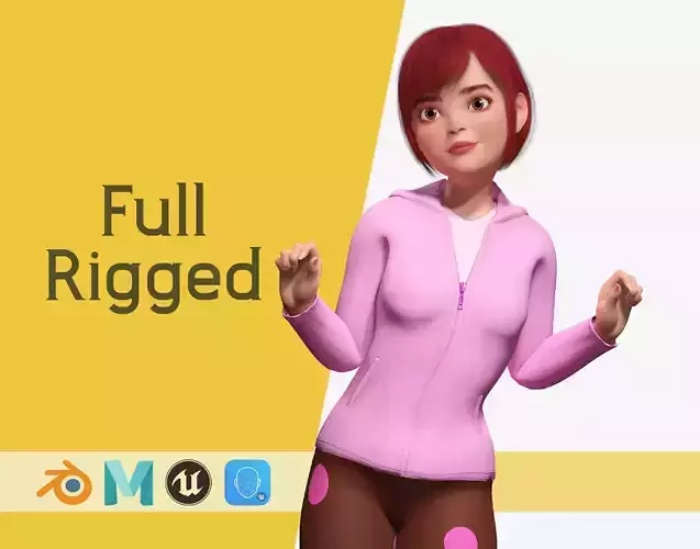 Sleepwear Pajama  Outfit and Playful Pose Stylized Cute Girl Low-poly 3D model