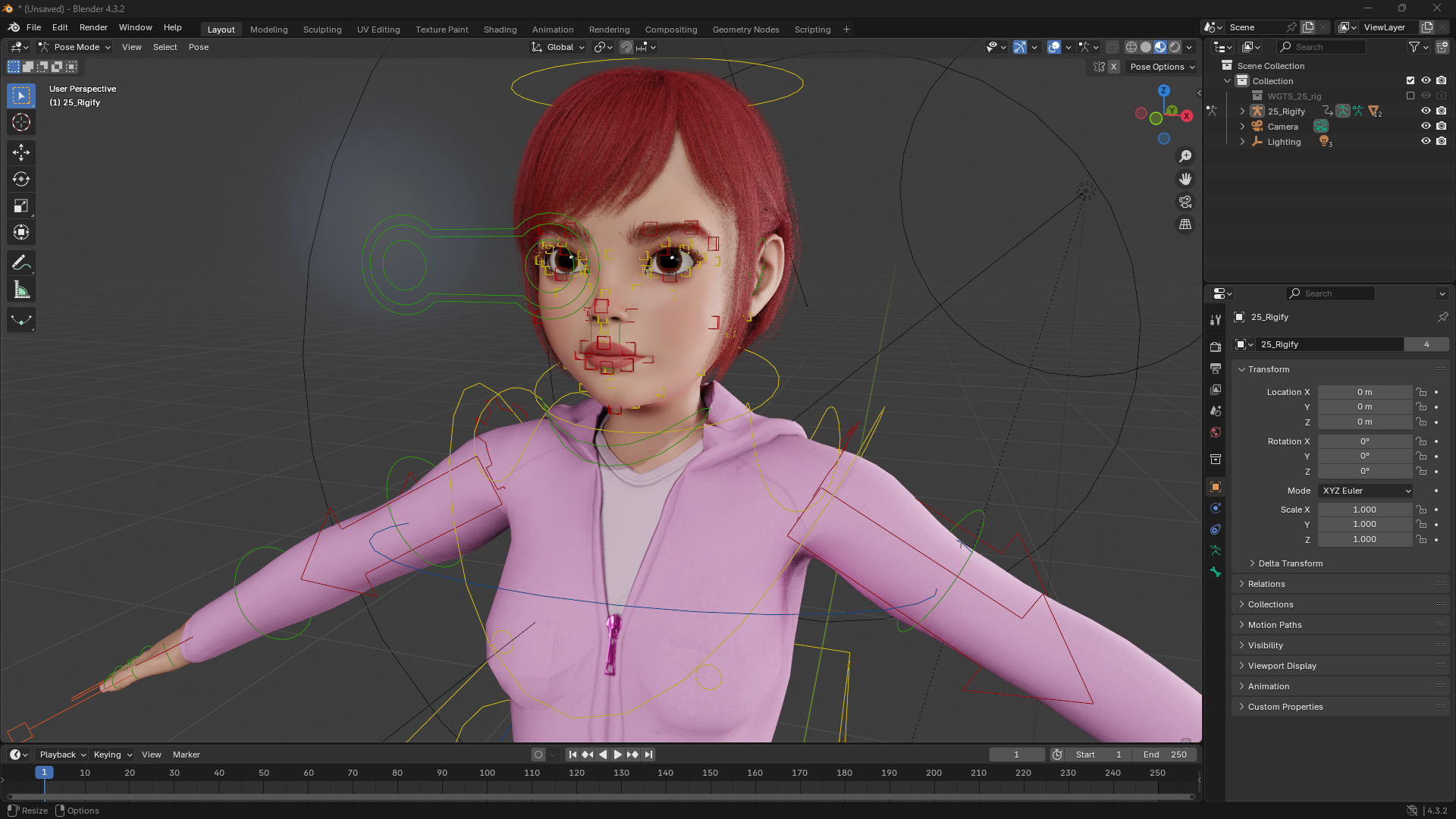 Sleepwear Pajama Outfit and Playful Pose Stylized Cute Girl Low-poly 3D model_13