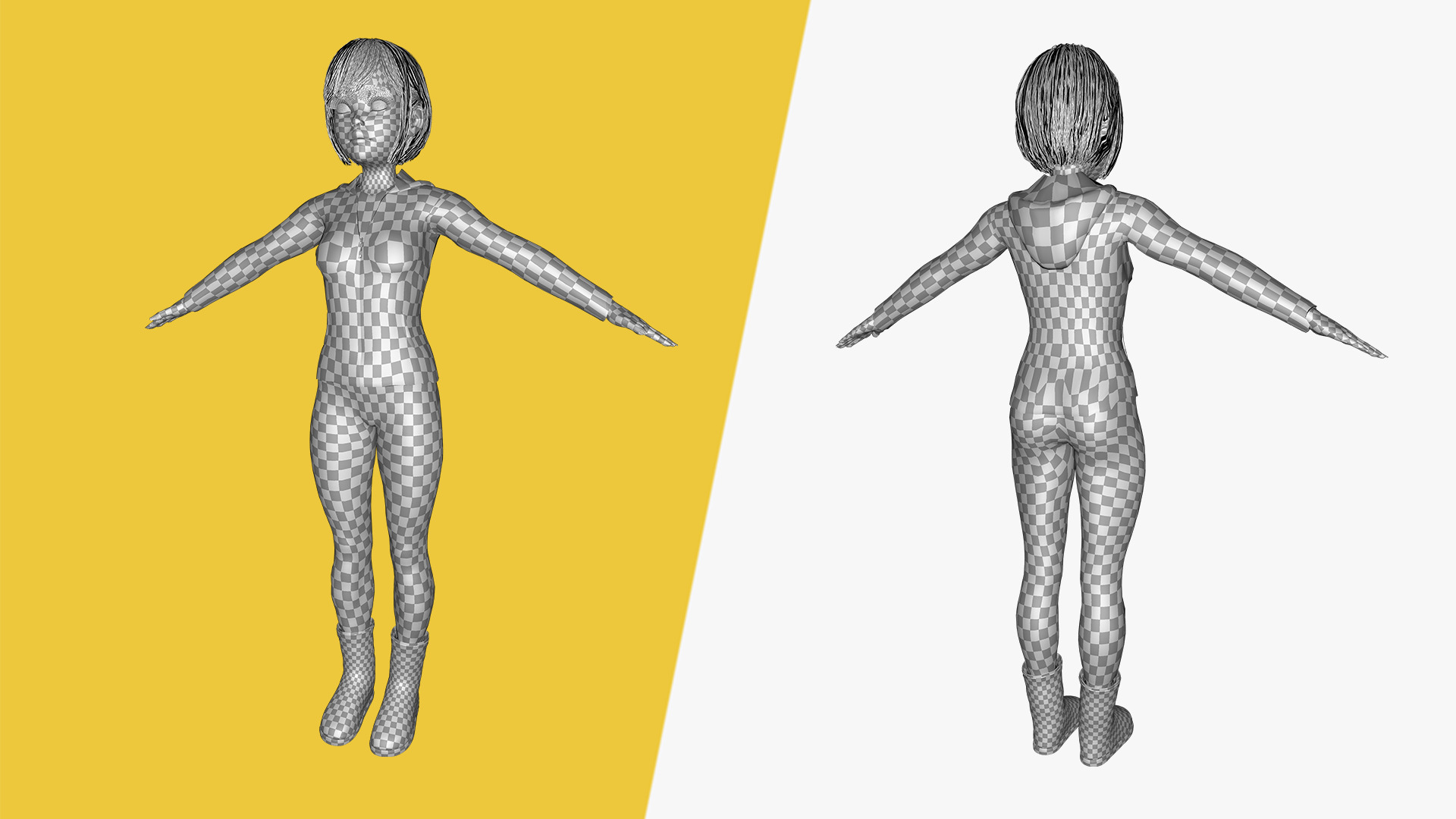 Sleepwear Pajama Outfit and Playful Pose Stylized Cute Girl Low-poly 3D model_24