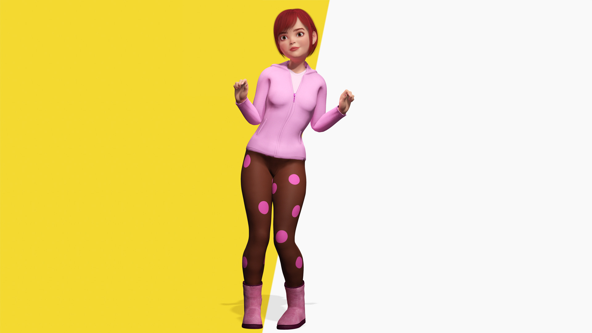 Sleepwear Pajama Outfit and Playful Pose Stylized Cute Girl Low-poly 3D model_9