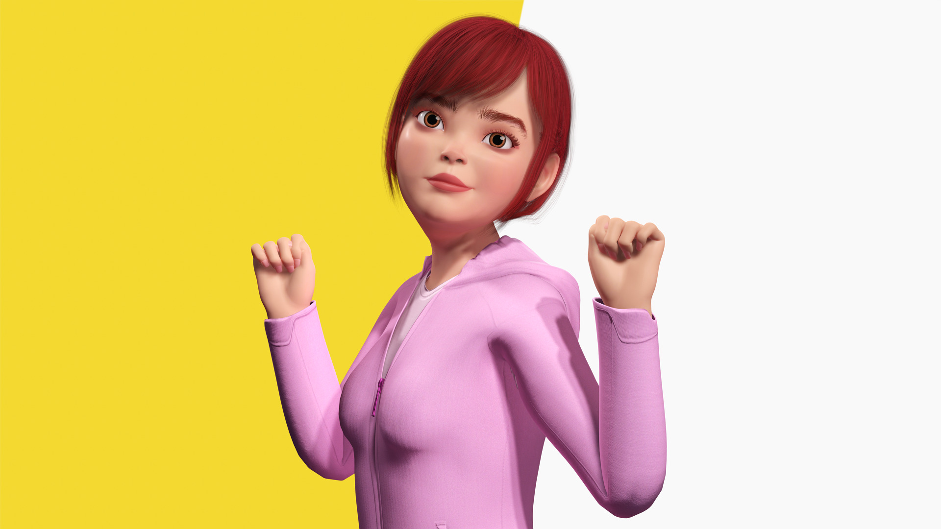 Sleepwear Pajama Outfit and Playful Pose Stylized Cute Girl Low-poly 3D model_1