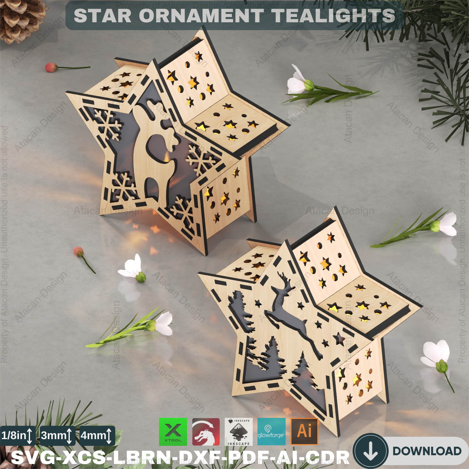 Laser Cut Star Lantern Christmas Candle Holder 10 Designs 877 3D print model_2