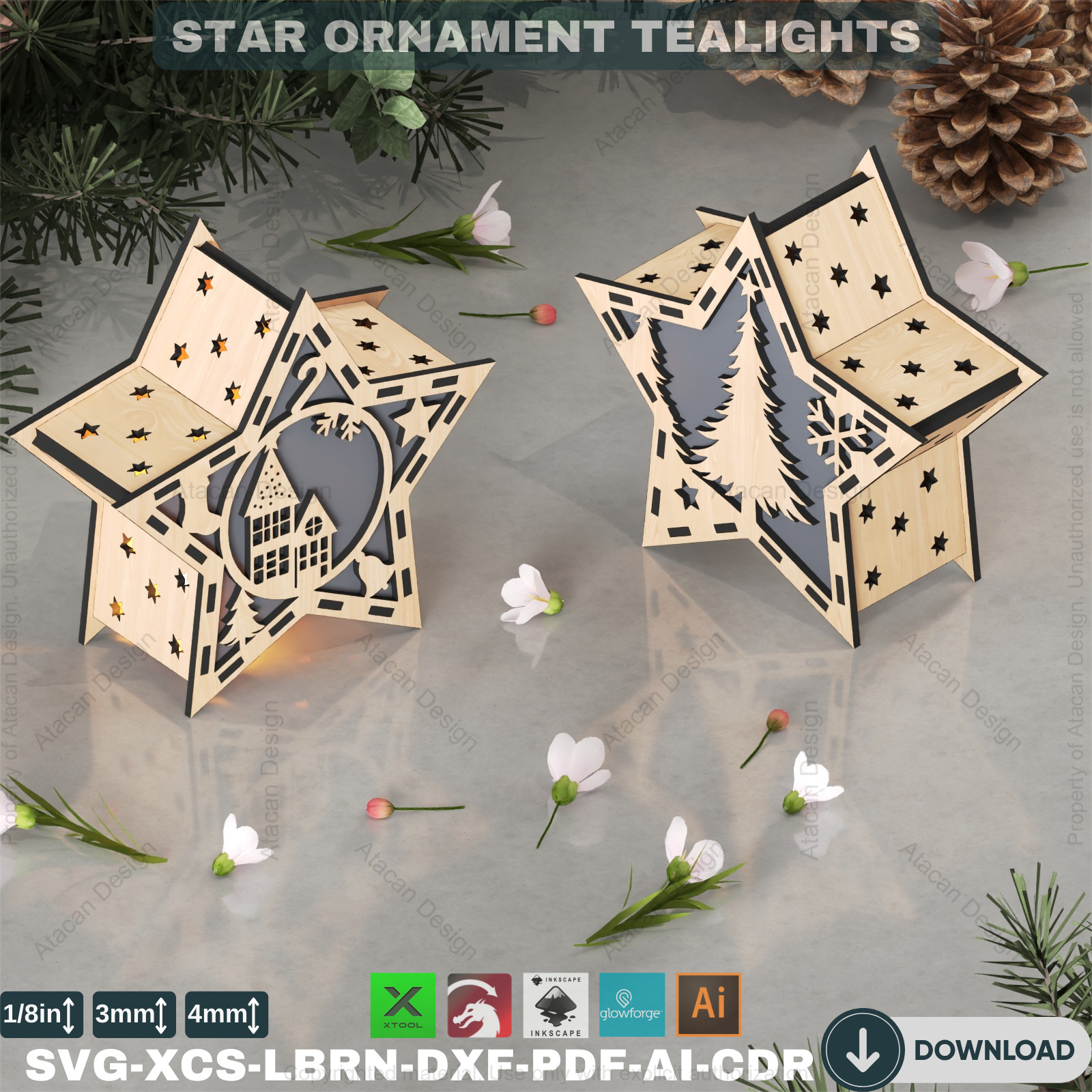 Laser Cut Star Lantern Christmas Candle Holder 10 Designs 877 3D print model_1