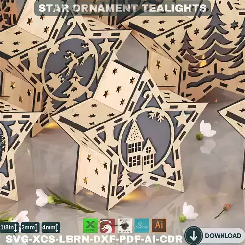 Laser Cut Star Lantern Christmas Candle Holder 10 Designs 877 3D print model