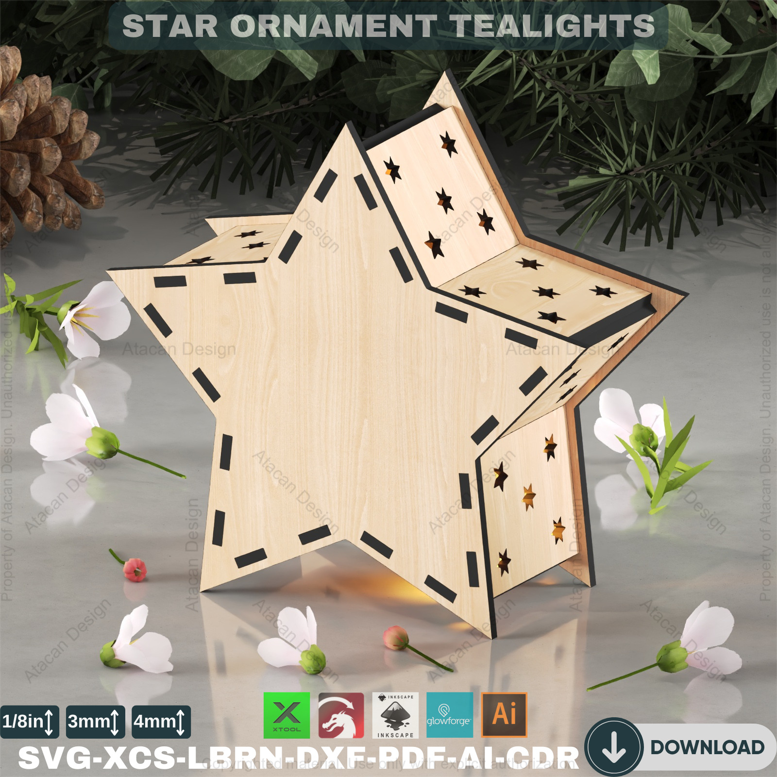 Laser Cut Star Lantern Christmas Candle Holder 10 Designs 877 3D print model_3