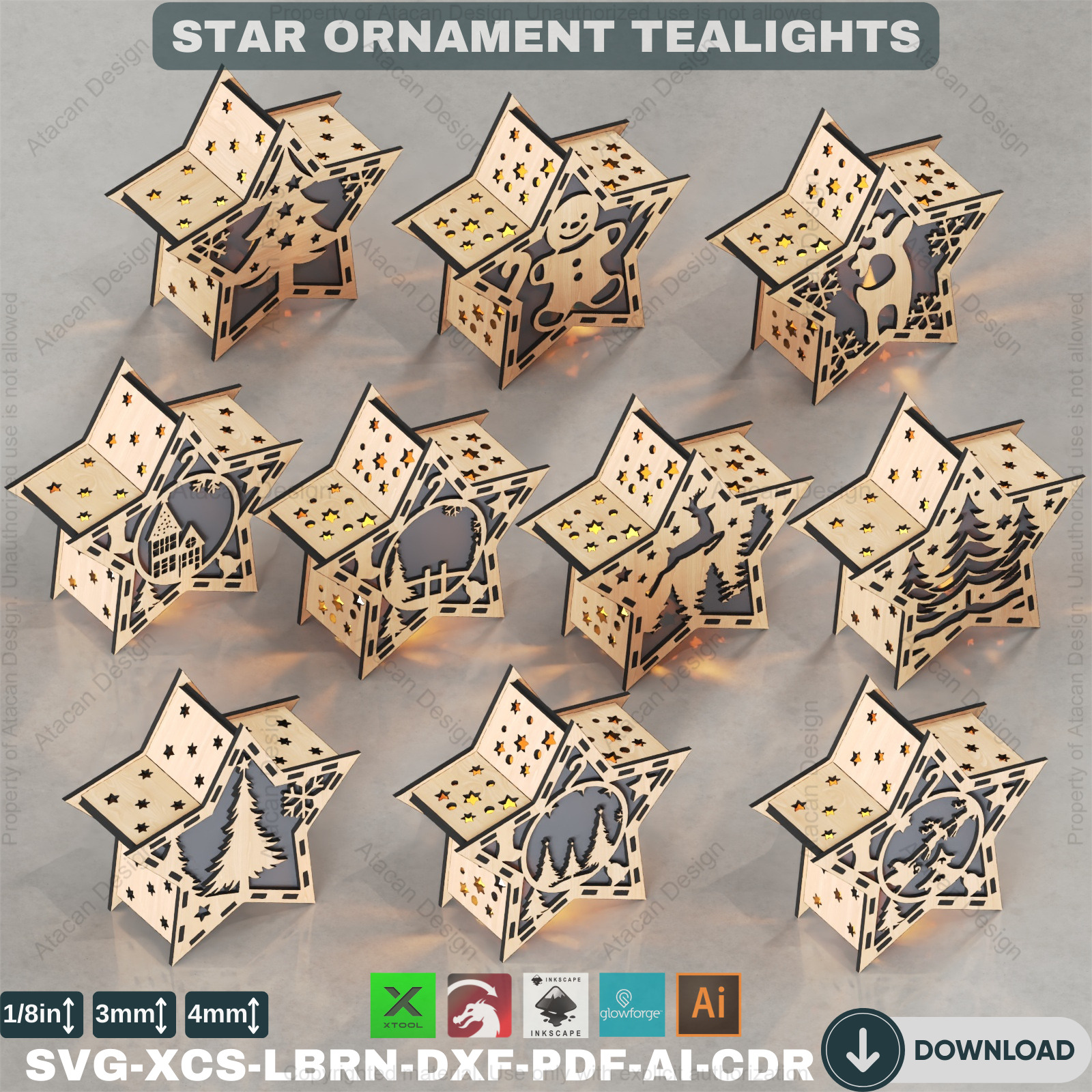 Laser Cut Star Lantern Christmas Candle Holder 10 Designs 877 3D print model_5