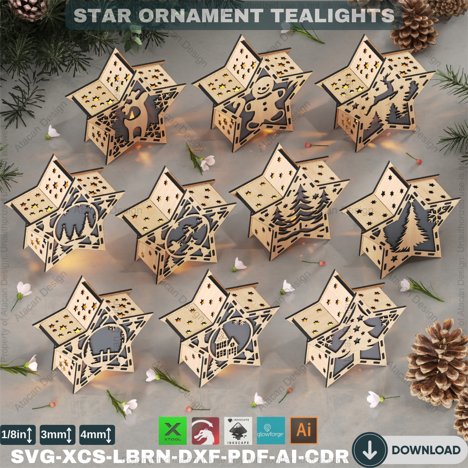 Laser Cut Star Lantern Christmas Candle Holder 10 Designs 877 3D print model_6