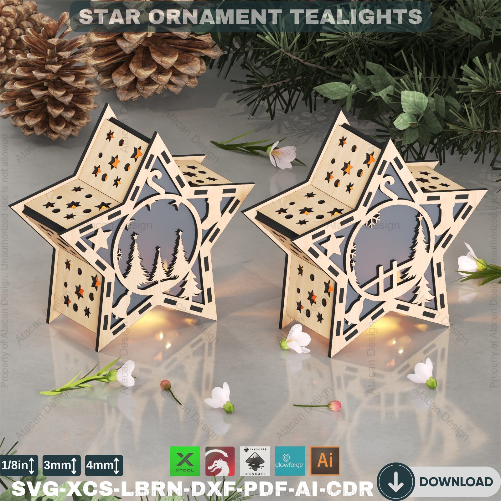 Laser Cut Star Lantern Christmas Candle Holder 10 Designs 877 3D print model_4