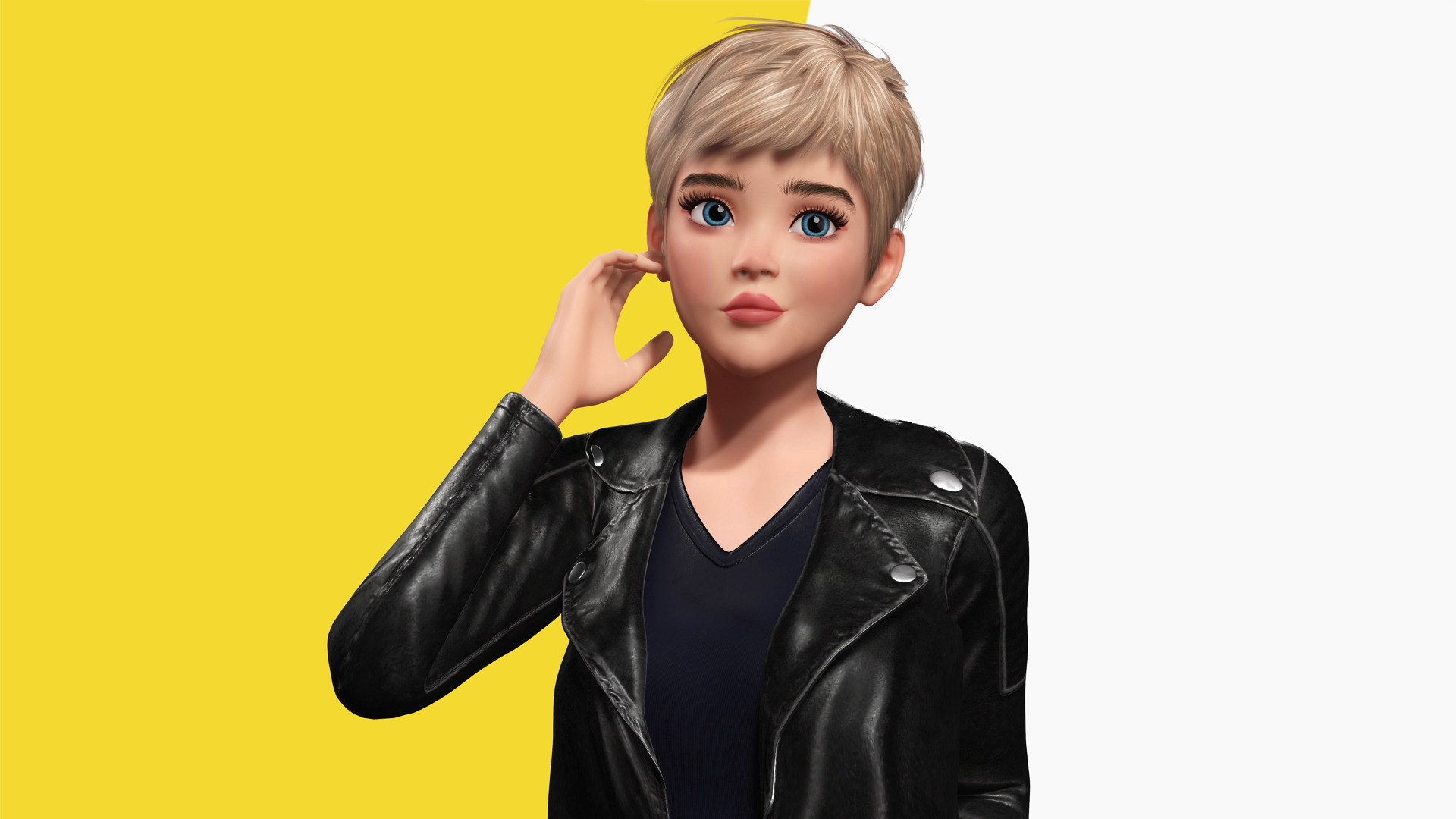 Edgy Fashion Look with Leather Jacket Cartoon Modern 3D Female Low-poly 3D model_5