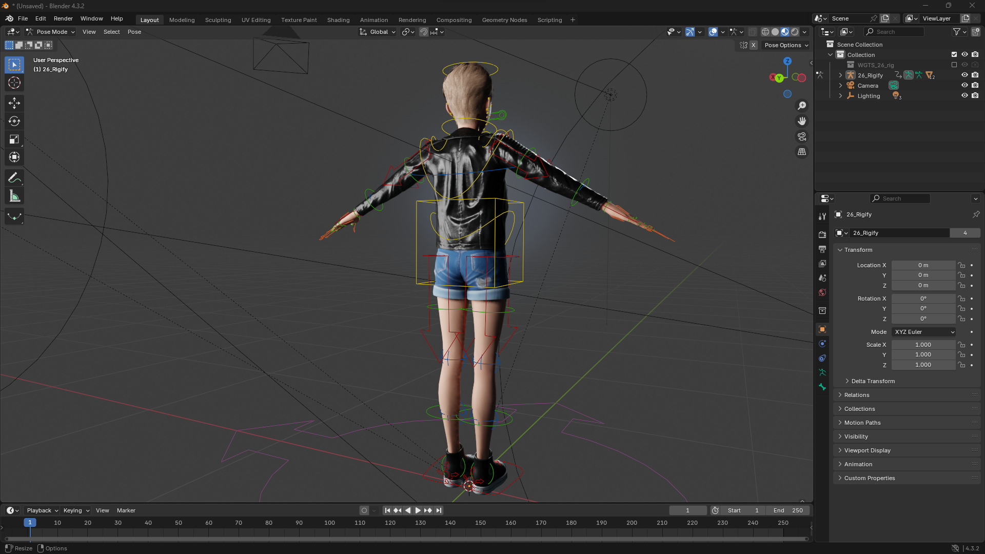 Edgy Fashion Look with Leather Jacket Cartoon Modern 3D Female Low-poly 3D model_17