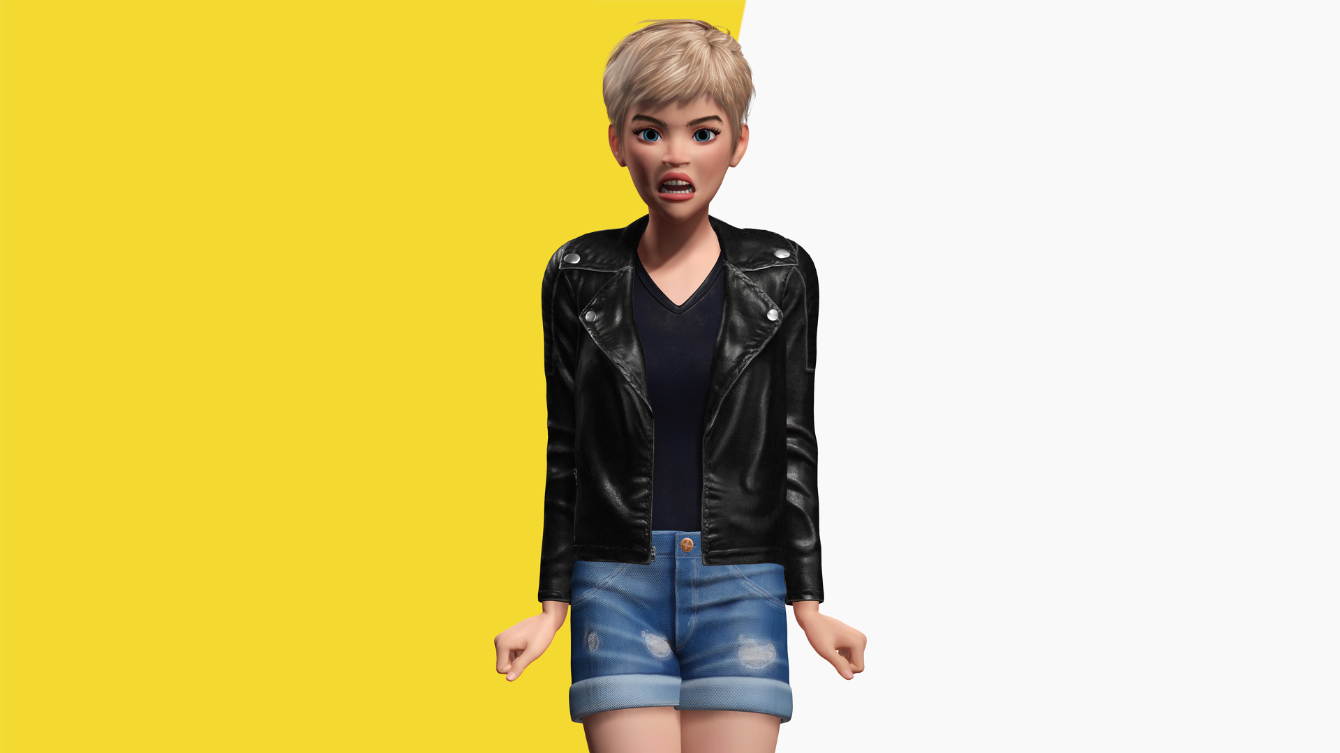 Edgy Fashion Look with Leather Jacket Cartoon Modern 3D Female Low-poly 3D model_12