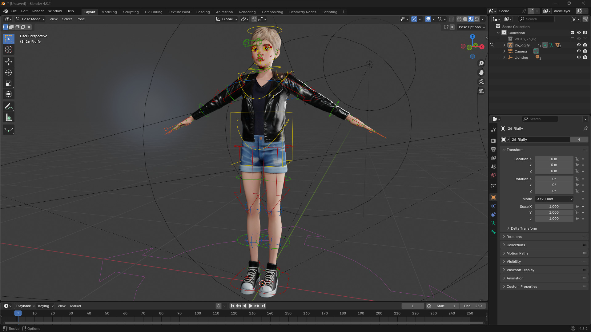 Edgy Fashion Look with Leather Jacket Cartoon Modern 3D Female Low-poly 3D model_16