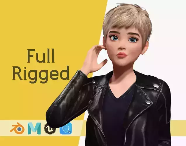 Edgy Fashion Look with Leather Jacket Cartoon Modern 3D Female Low-poly 3D model