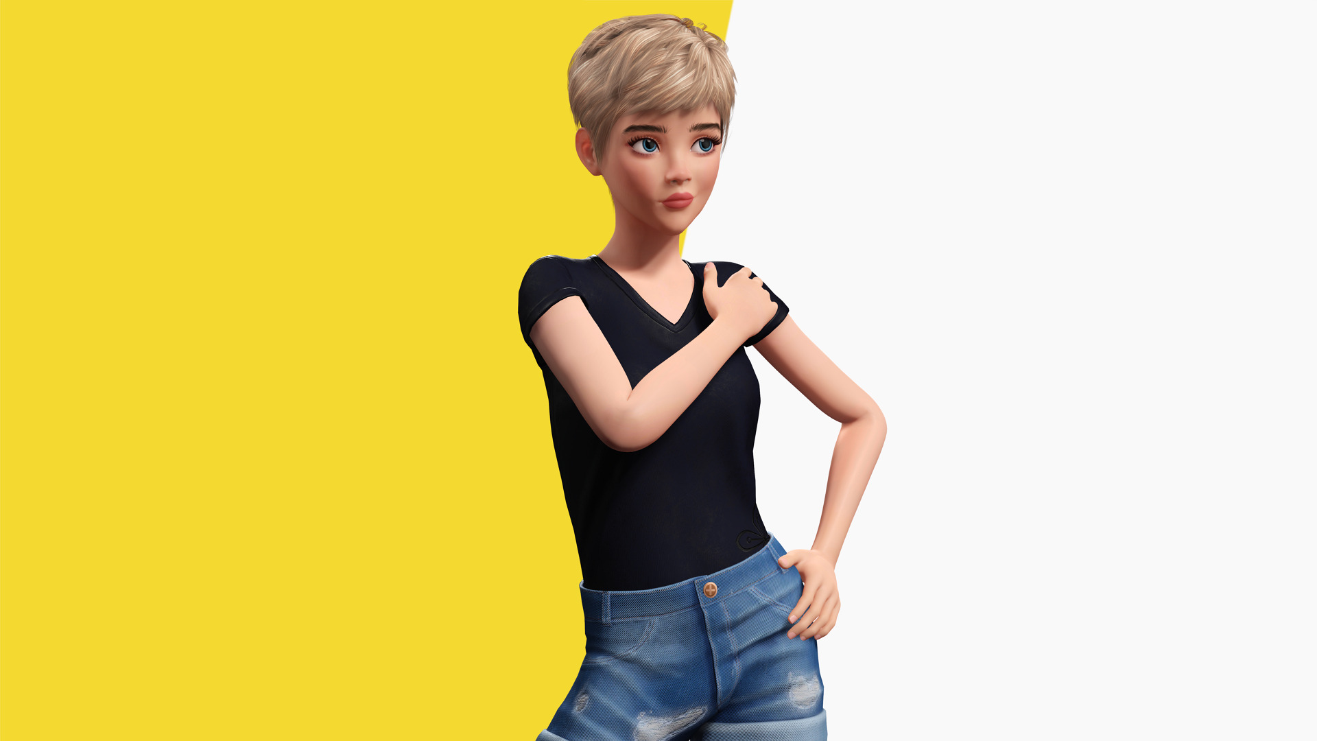 Edgy Fashion Look with Leather Jacket Cartoon Modern 3D Female Low-poly 3D model_3