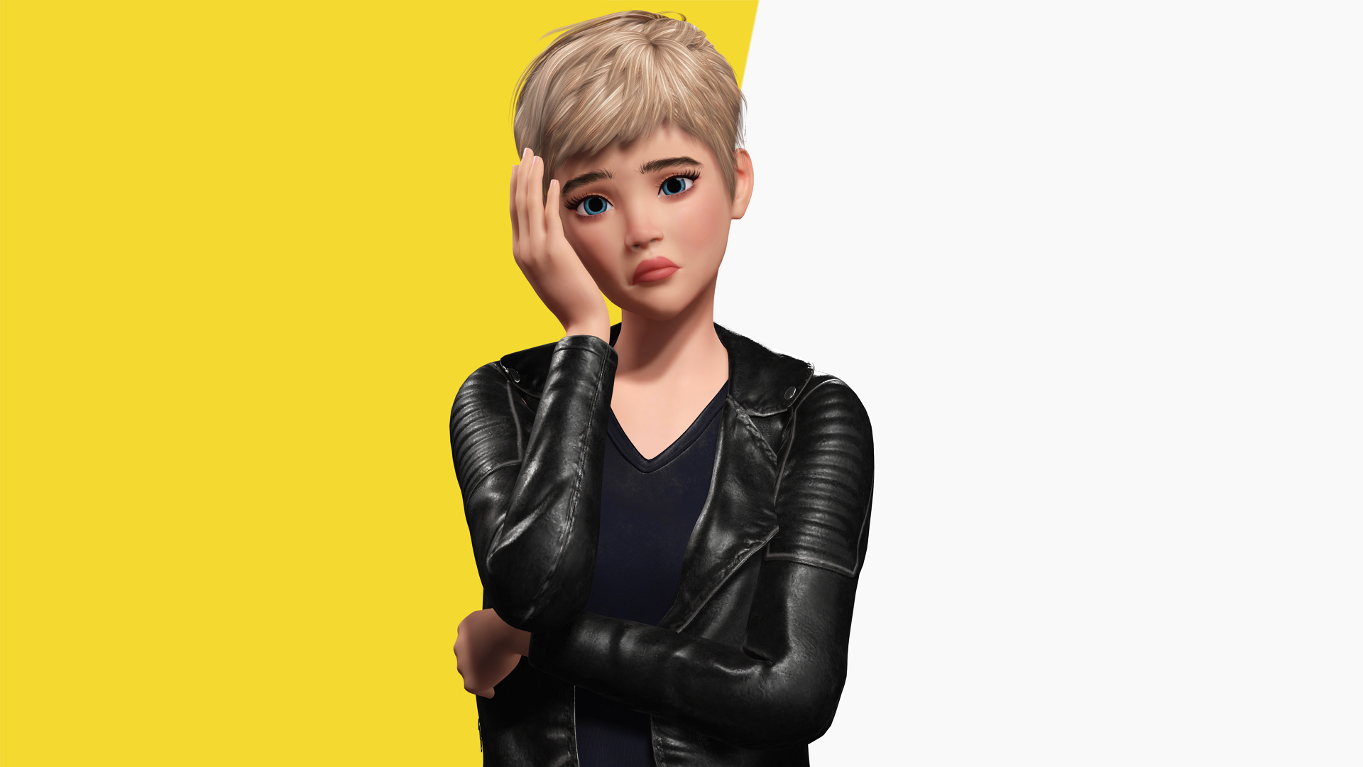 Edgy Fashion Look with Leather Jacket Cartoon Modern 3D Female Low-poly 3D model_7