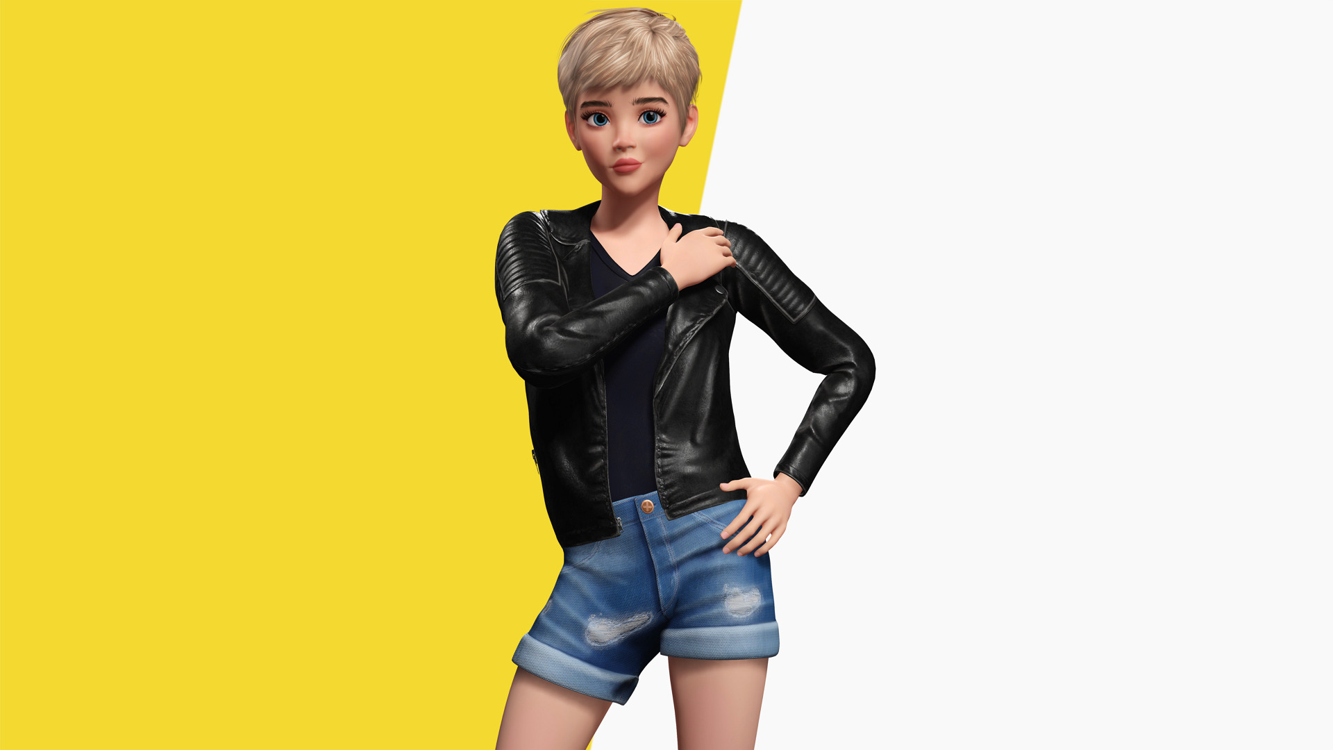 Edgy Fashion Look with Leather Jacket Cartoon Modern 3D Female Low-poly 3D model_6