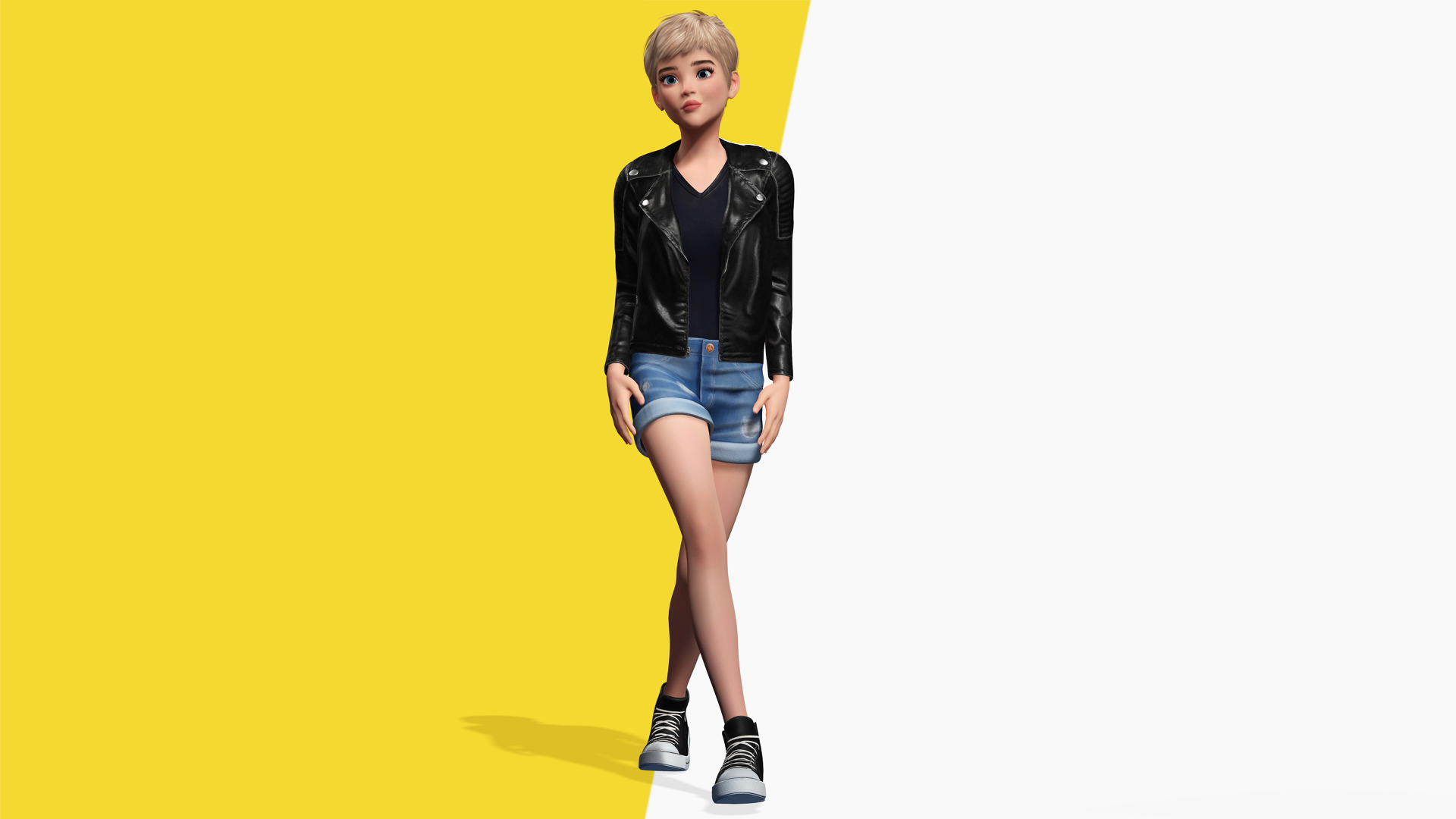 Edgy Fashion Look with Leather Jacket Cartoon Modern 3D Female Low-poly 3D model_1